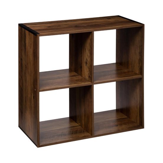 Meuble étagère 4 cases de rangement coloris bois foncé style industriel h 67.5 cm