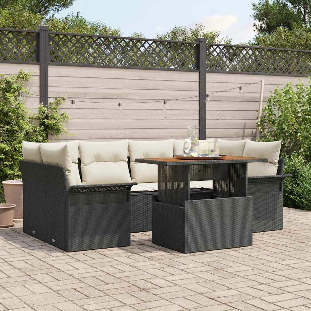 Ensemble de canapé de jardin 7 pcs noir poly rotin