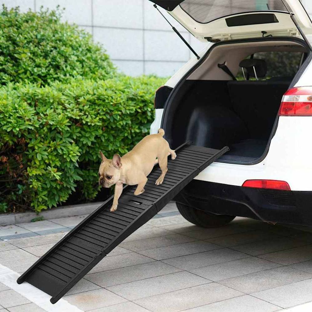 Rampe pour chien pliable en plastique accès voiture antidérapante 153x40 cm noir
