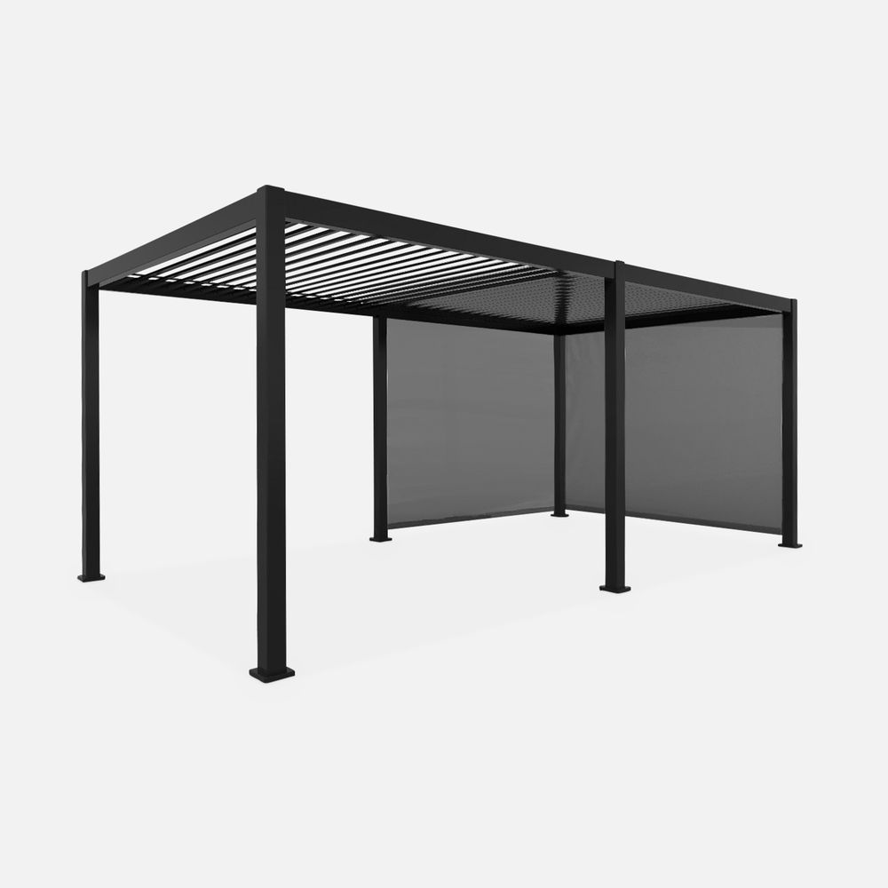 Pergola bioclimatique en aluminium, lames orientables 6x3m triomphe + 2 stores latéraux 3m