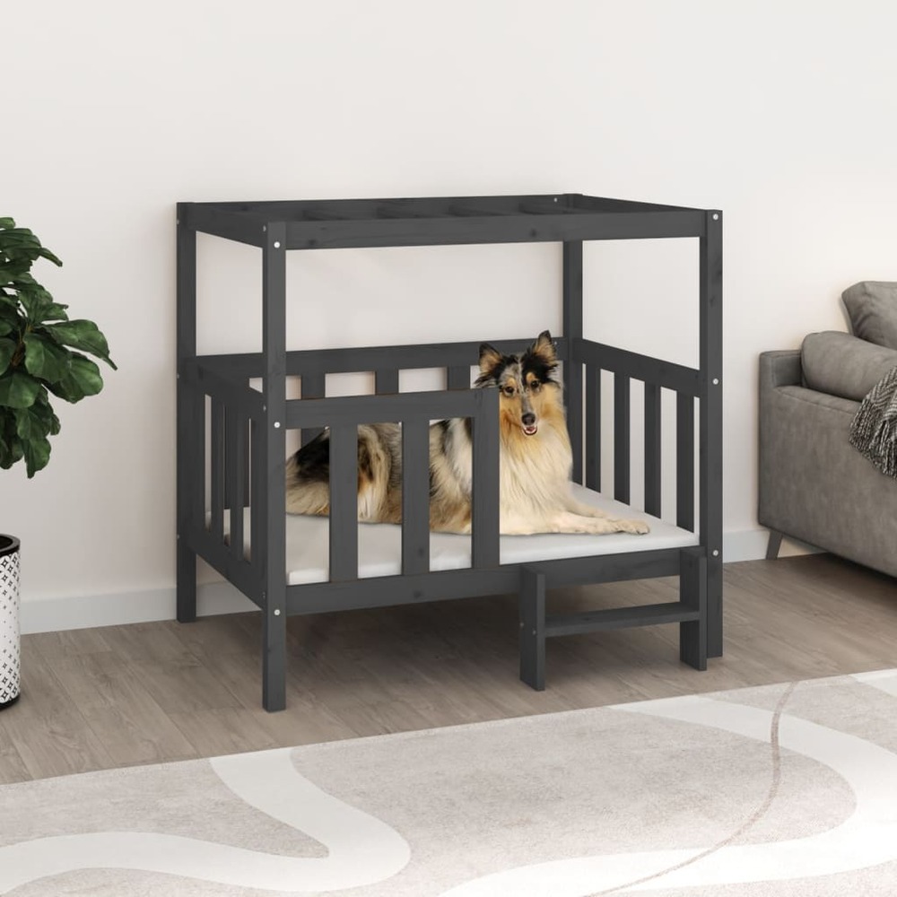 Lit pour chien gris 105,5x83,5x100 cm bois de pin solide