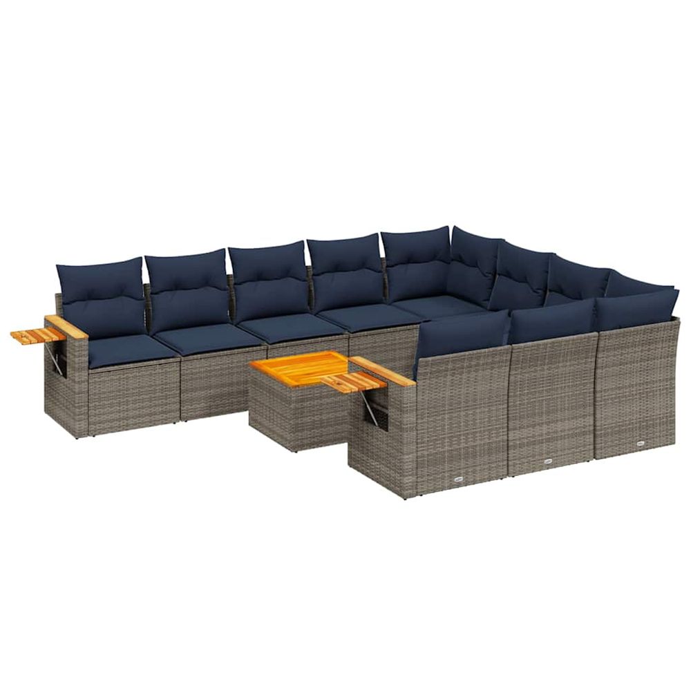 Salon de jardin 11 pcs avec coussins gris résine tressée