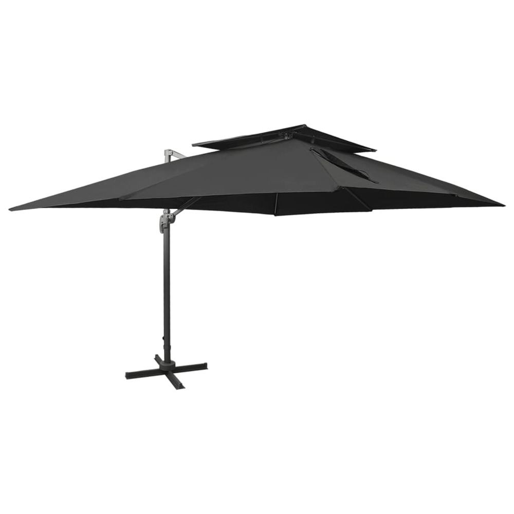 Parasol de jardin déporté avec double dessus noir 400 x 300 cm