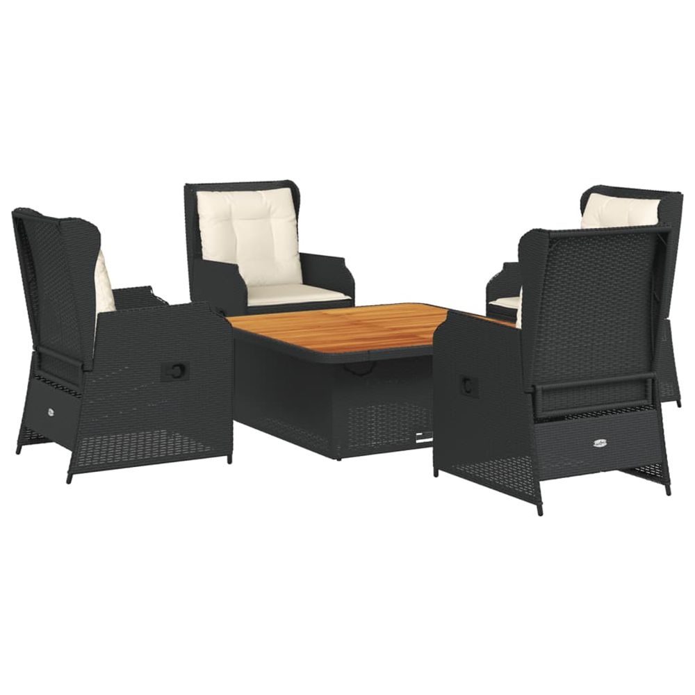 Salon de jardin 5 pcs avec coussins noir résine tressée