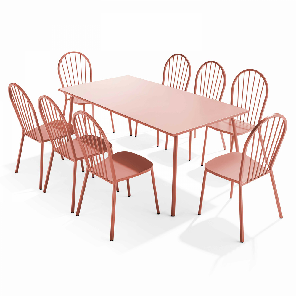 Ensemble table de jardin et 8 chaises bistrot en acier argile
