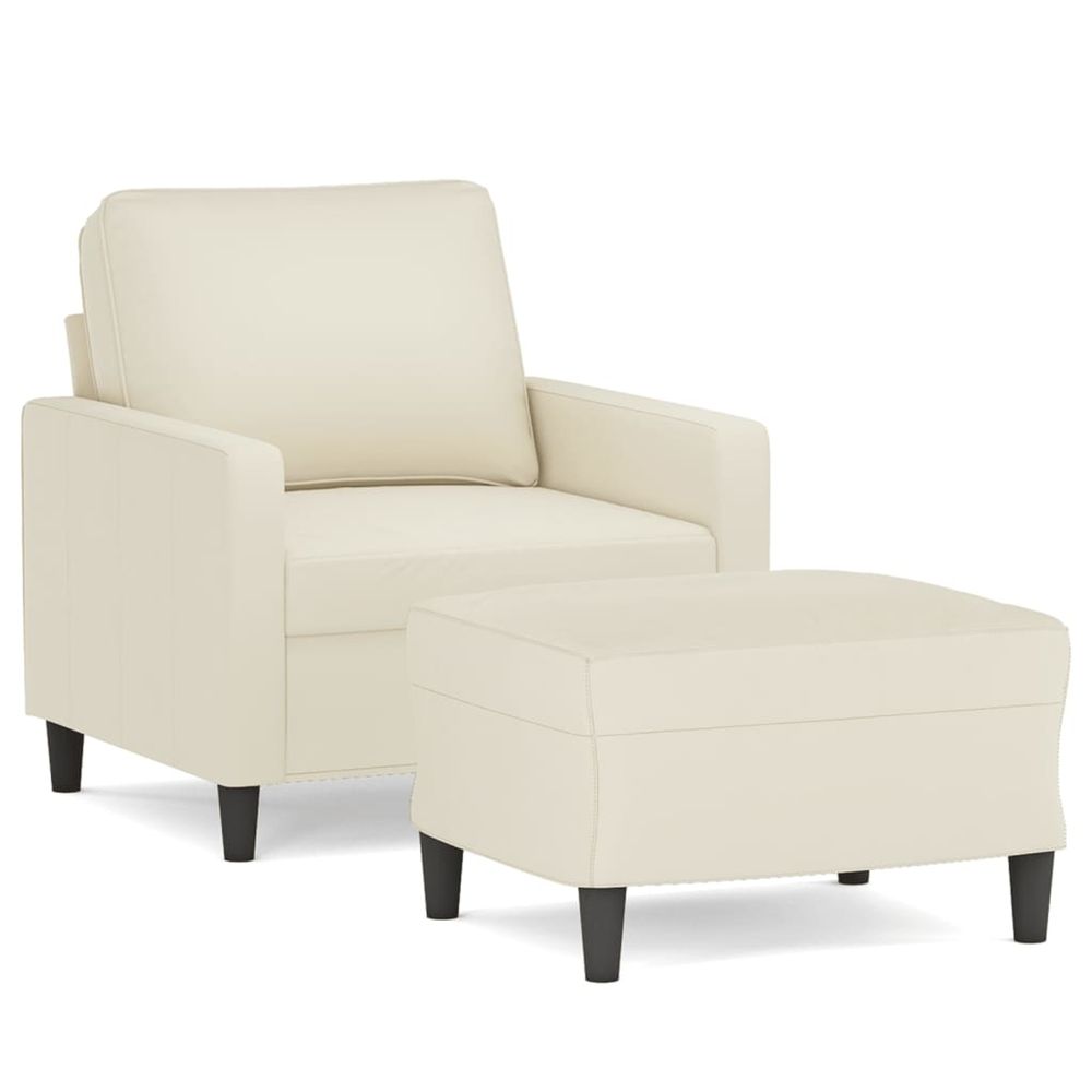 Fauteuil avec repose-pied crème 60 cm velours