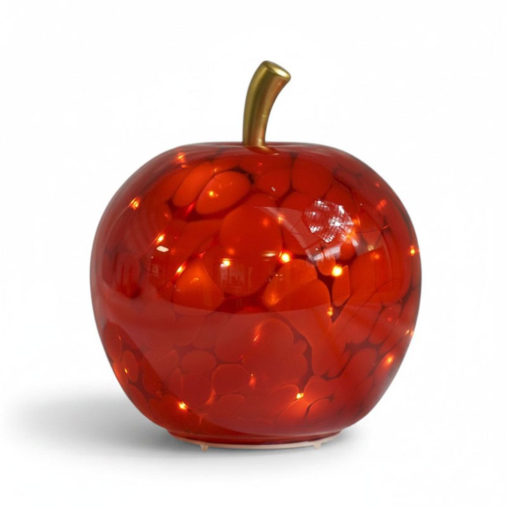 Lampe à poser led grande pomme rouge verre 22x22x24cm