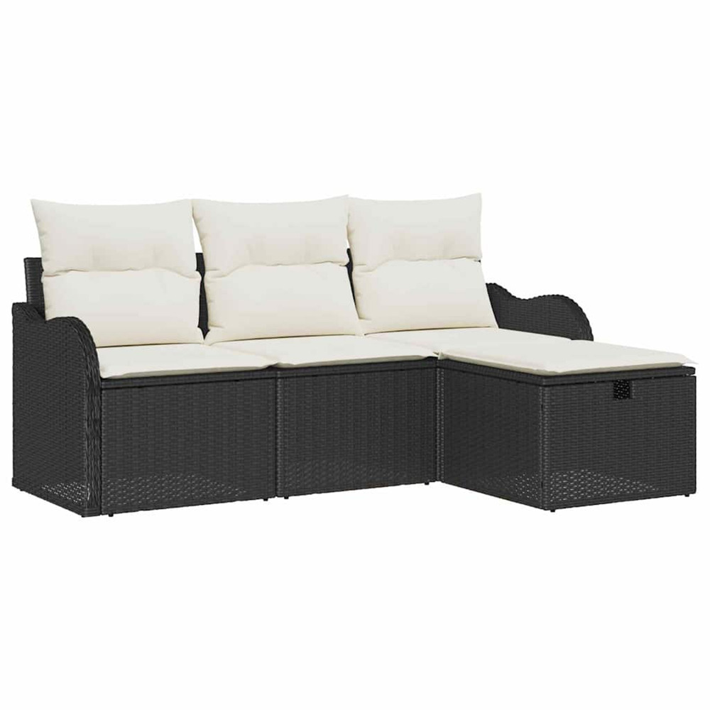 Ensemble de canapé de jardin 4 pcs noir et crème polyrotin