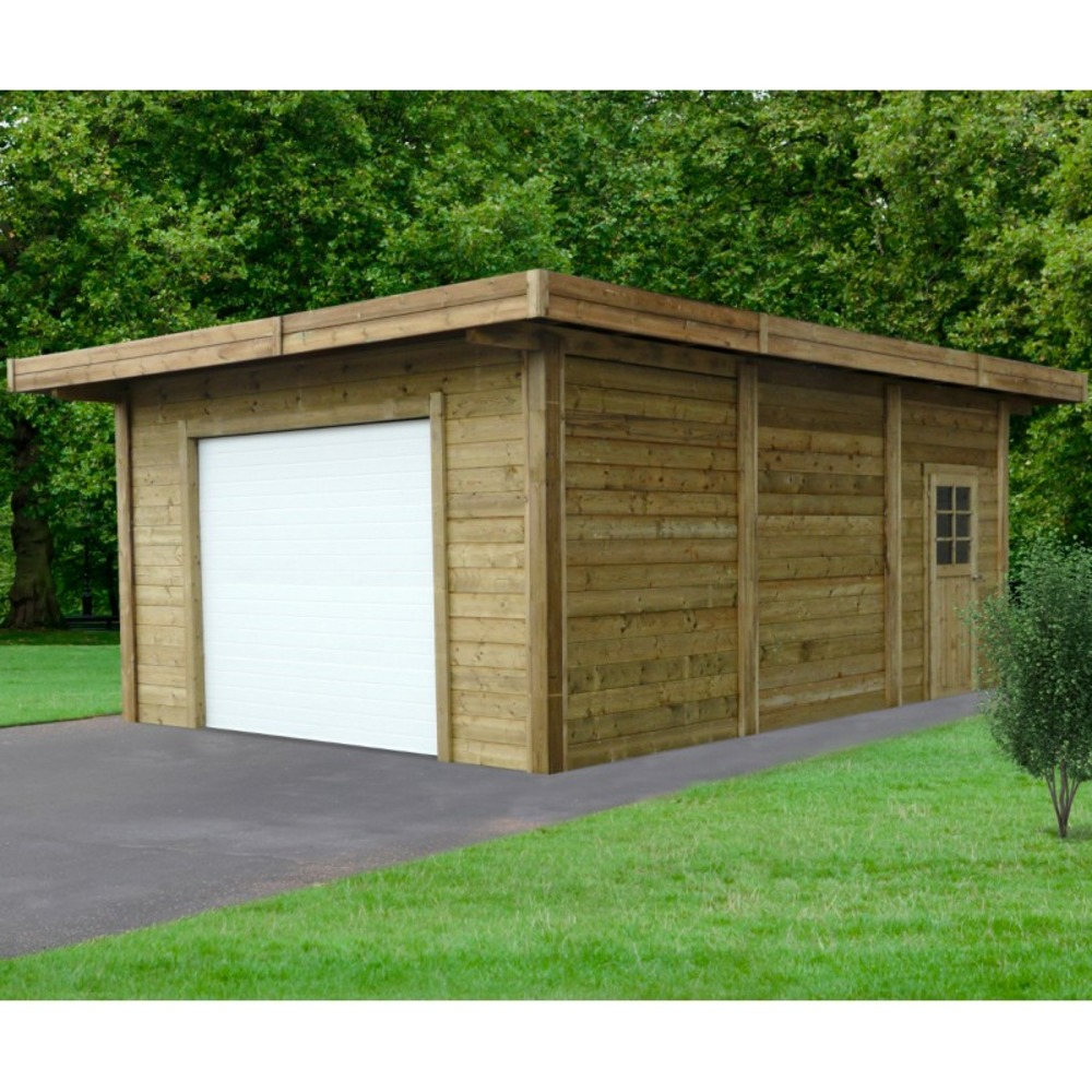 Carport superia toit plat 22,20 m² 706x506x253cm avec porte sectionnelle motorisée