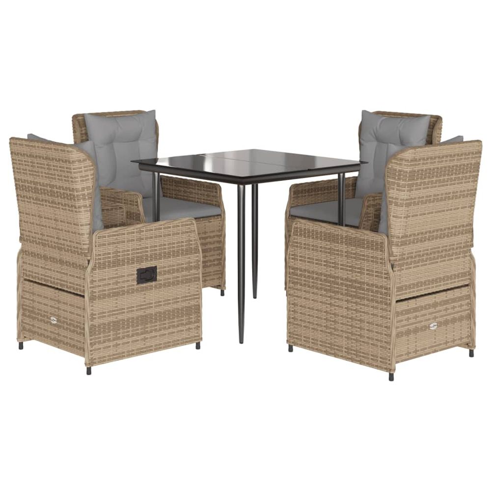 Ensemble à manger de jardin avec coussins 5pcs beige poly rotin