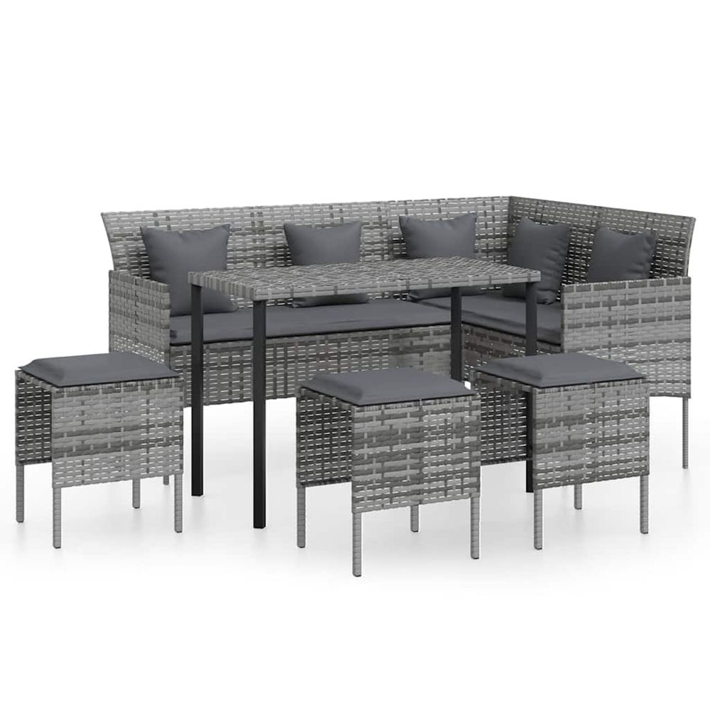 Ensemble de canapés en l 5pcs avec coussins résine tressée gris