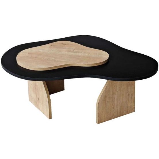 Table basse en aggloméré melted noir, chêne