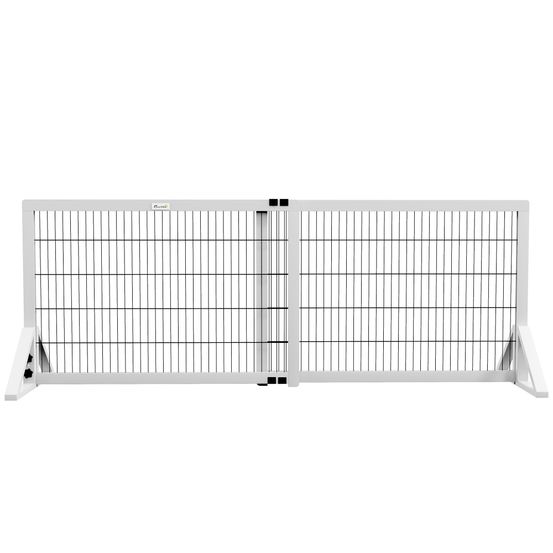 Barrière autoportante bois pin chiens intérieur longueur réglable 181x67cm blanc