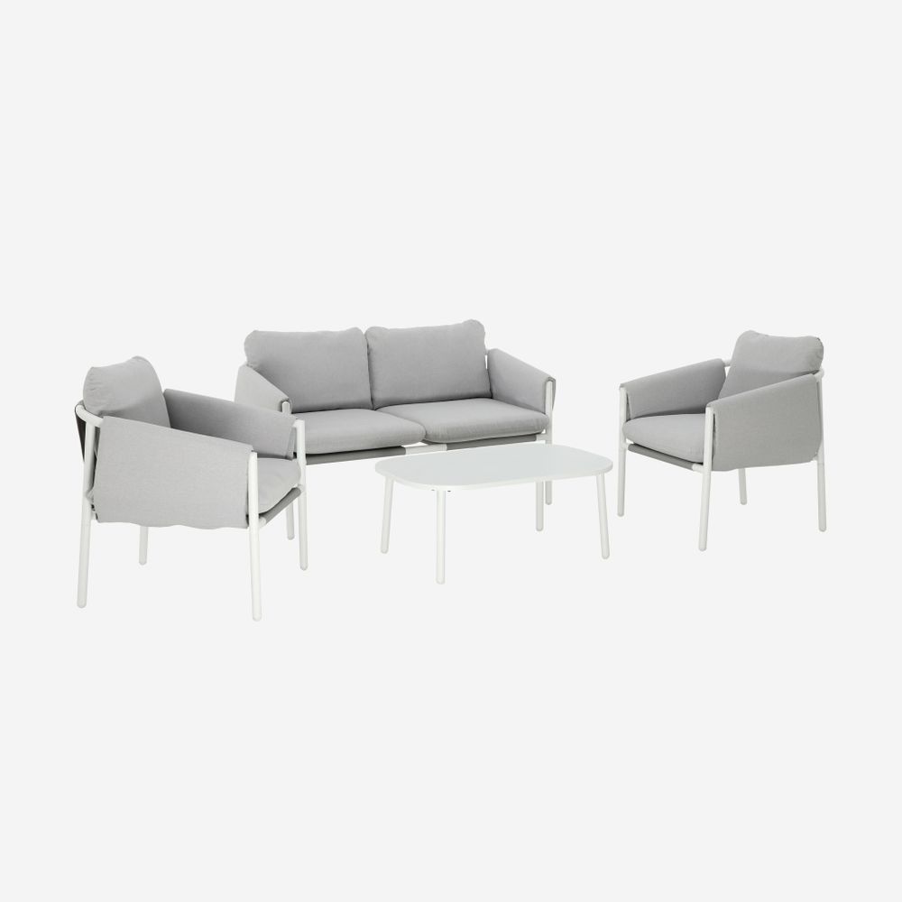 Salon de jardin acier 4 places tissu gris - kyo