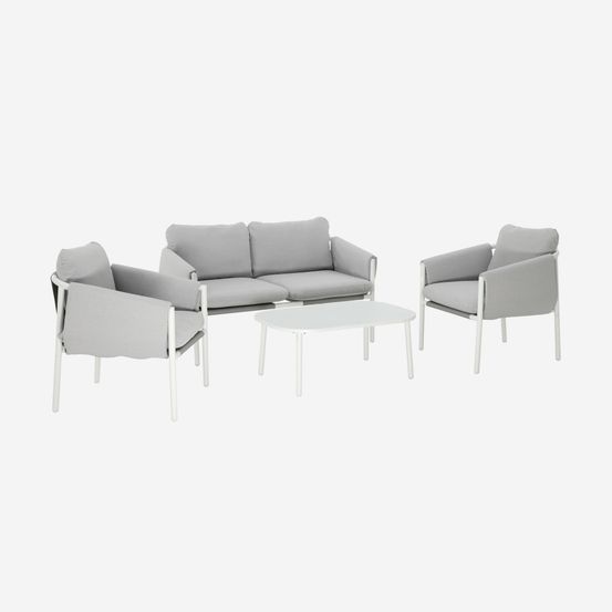 Salon de jardin acier 4 places tissu gris - kyo
