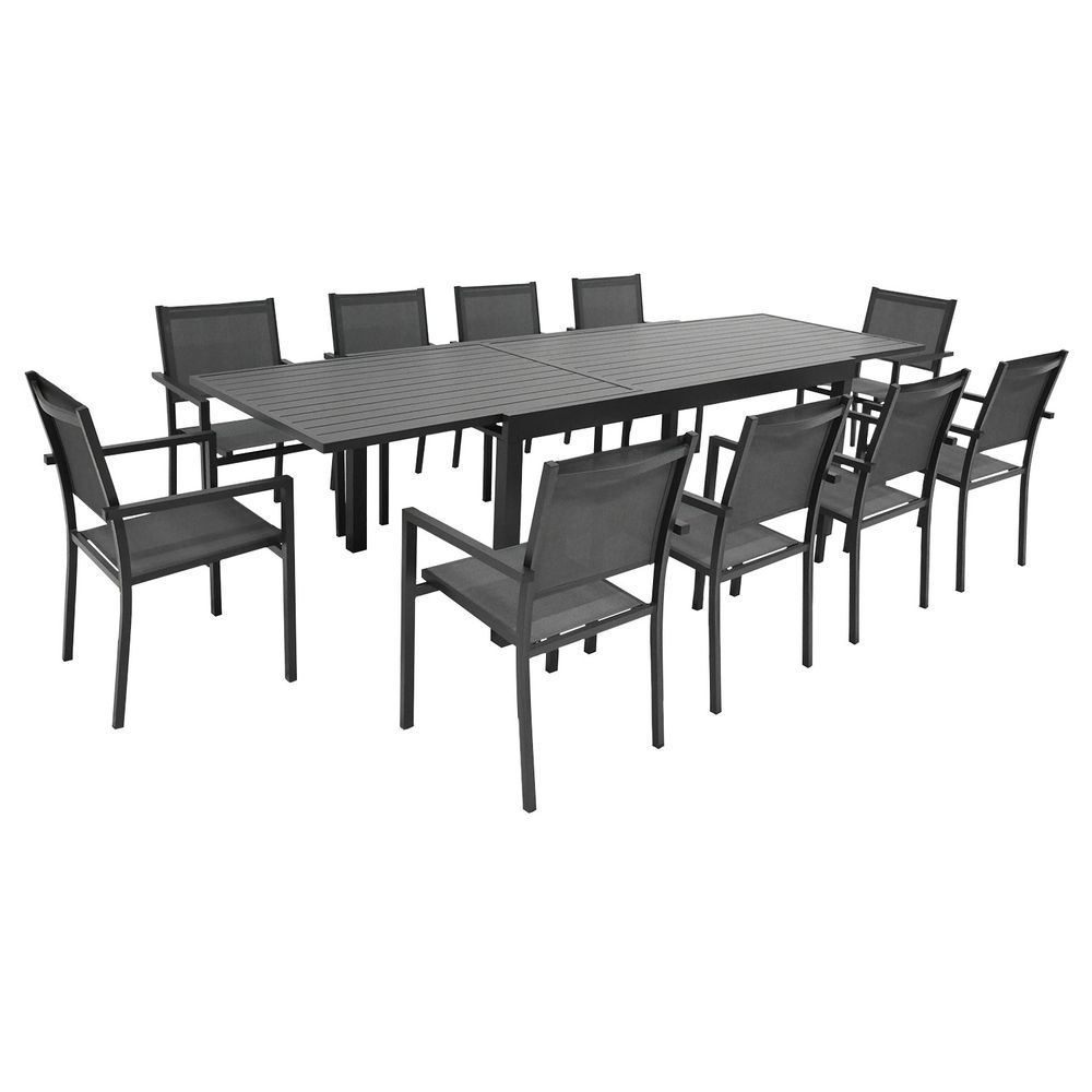 Salon de jardin venezia extensible 180/300 10 pl. Aluminium anthracite et gris