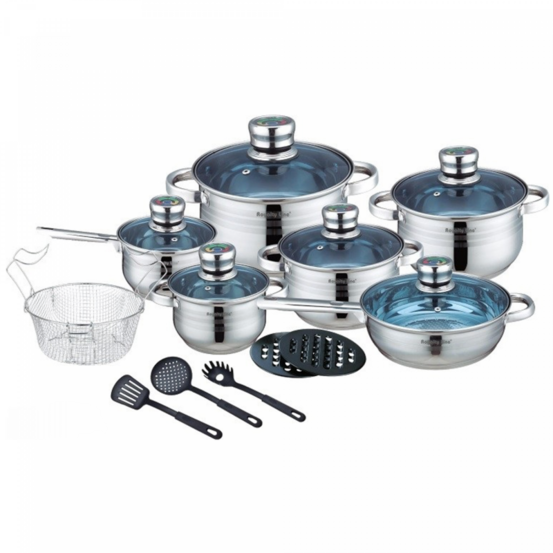 Royalty line rl-1801b : batterie de cuisine 18 pièces en acier inoxydable avec couvercle en verre
