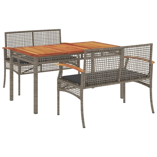 Ensemble à manger de jardin 3 pcs coussins gris résine tressée