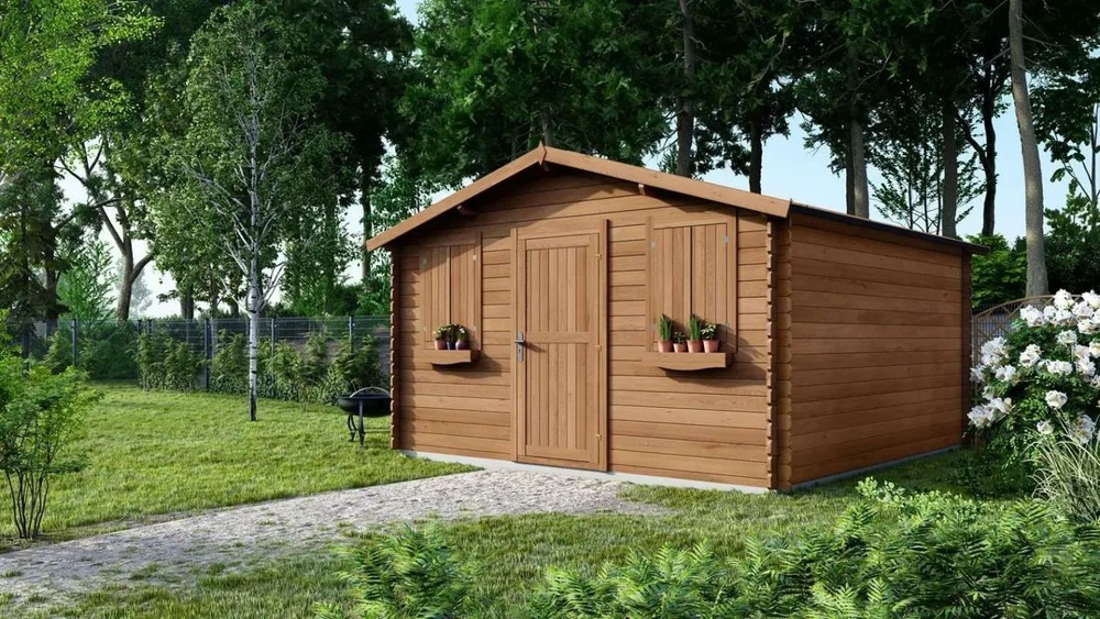 Abri de jardin en bois - 16m2 - 4x4m - traité - ep. 28mm - couleur: marron - dom144 - altanka