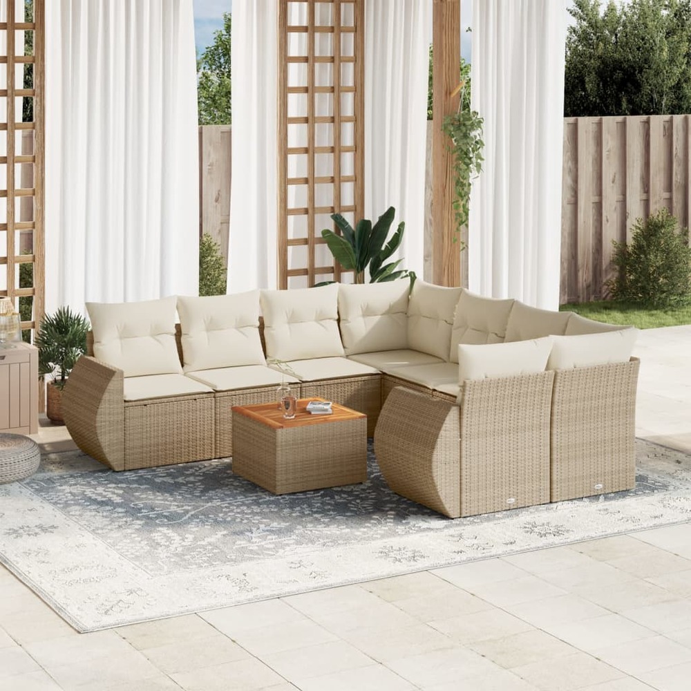 Salon de jardin avec coussins 9 pcs beige résine tressée