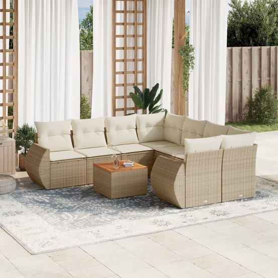 Salon de jardin avec coussins 9 pcs beige résine tressée