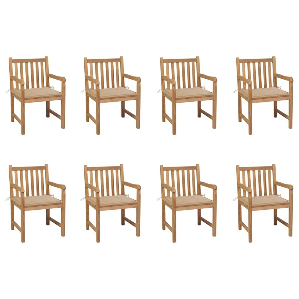 Chaises de jardin lot de 8 avec coussins beige bois teck massif