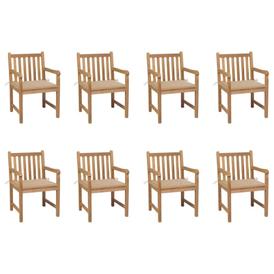 Chaises de jardin lot de 8 avec coussins beige bois teck massif