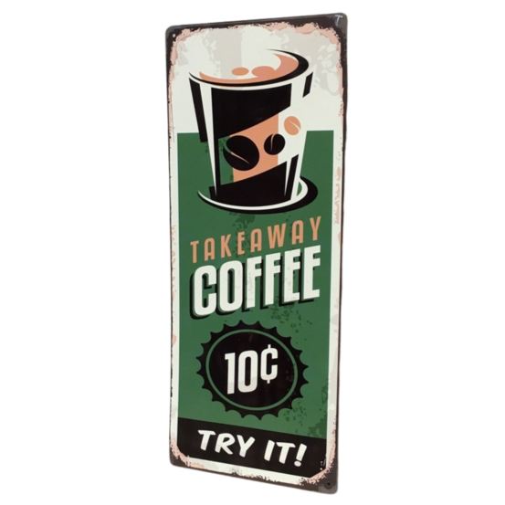 Plaque murale décorative vintage métal vert takeaway coffee 20x50cm