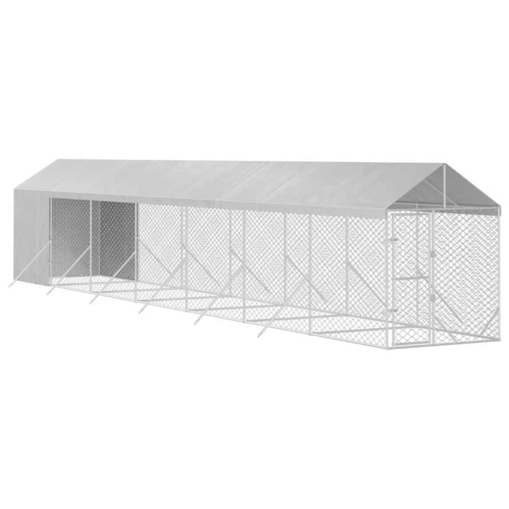 Chenil cage enclos pac animaux d'extérieur pour chiens avec toit argenté 2 x 14 x 2,5 m argent