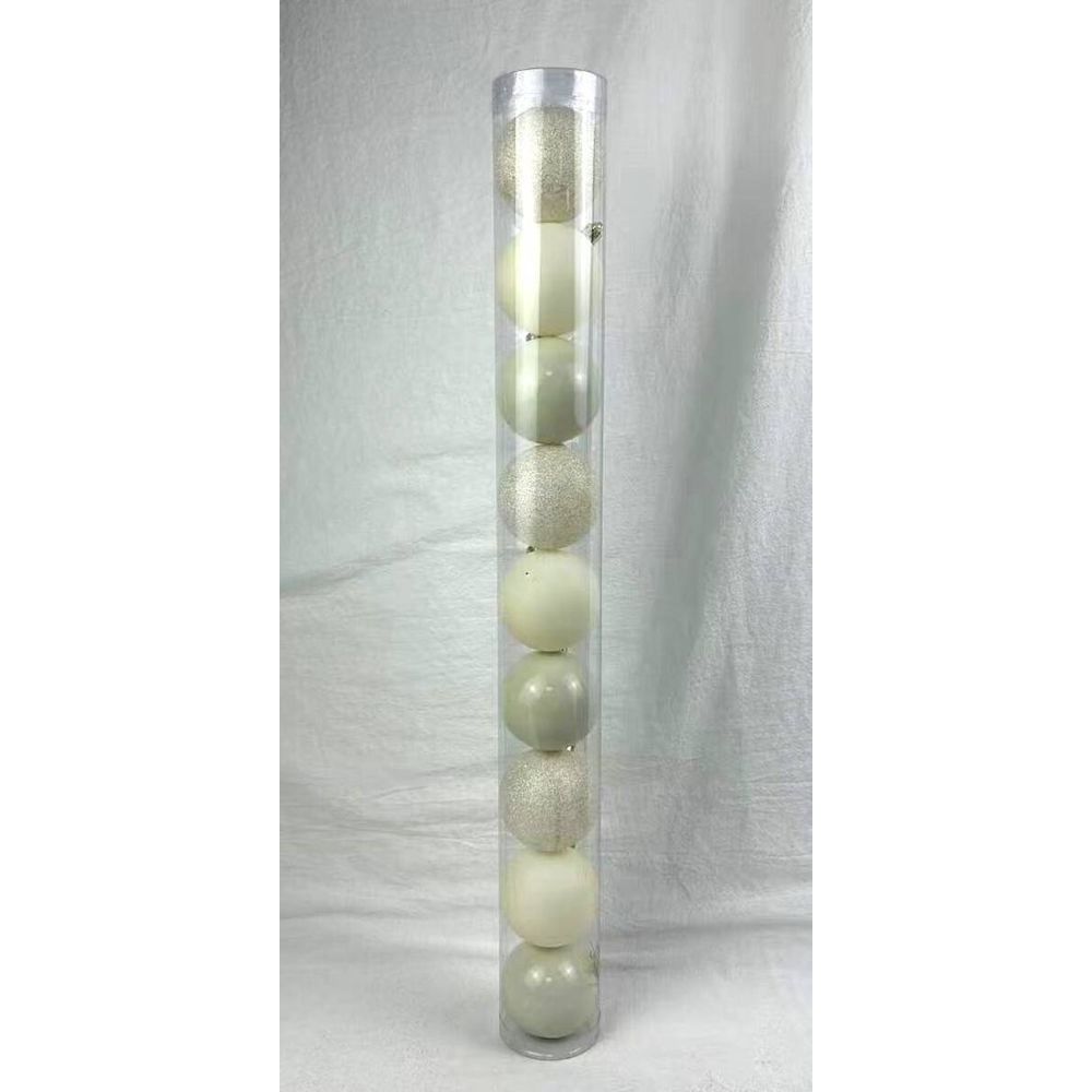 Lot de 9 boules de noël en plastique écru d. 60 mm