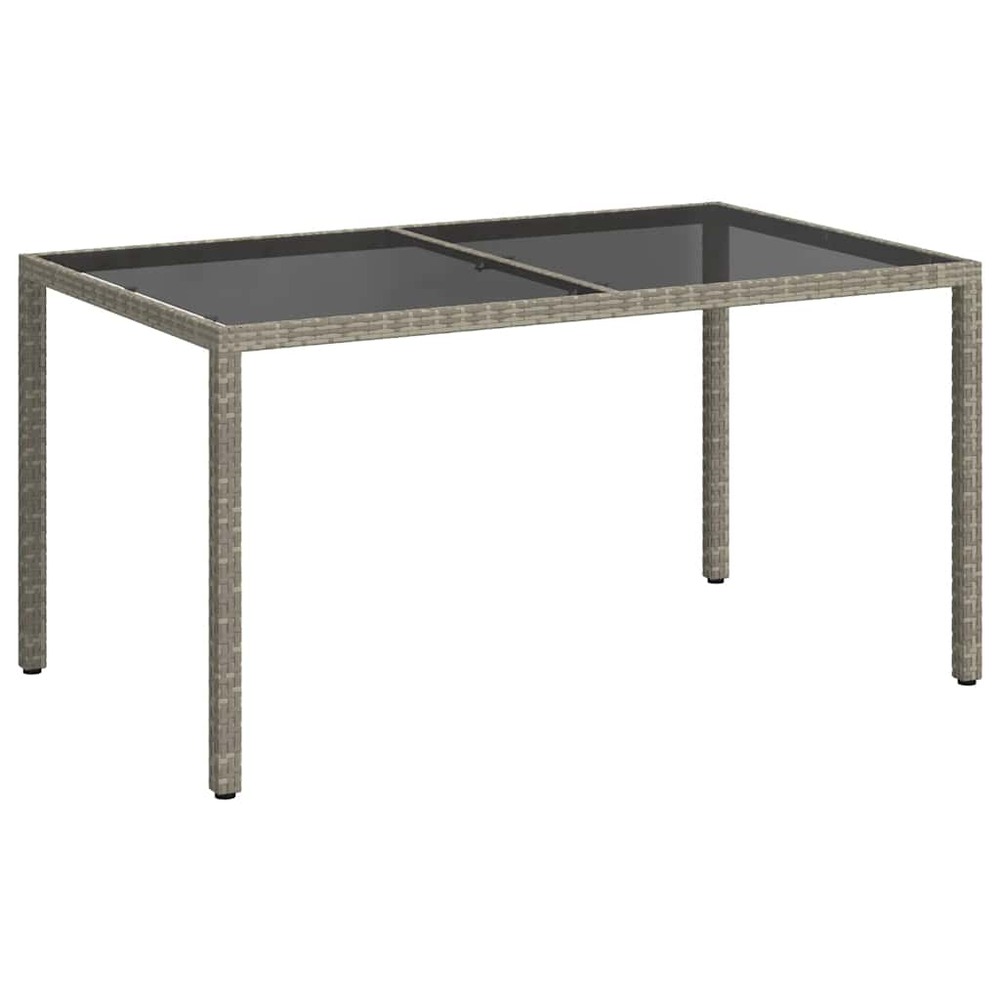 Table de jardin 150x90x75 cm verre trempé et poly rotin gris