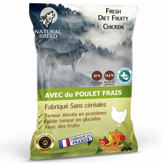 Croquettes chien adulte sans céréales au poulet frais – faible en glucides – Fresh Diet Fruity – 6 kg