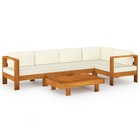 Salon de jardin meuble d'extérieur ensemble de mobilier 6 pièces avec coussins blanc crème bois d'acacia