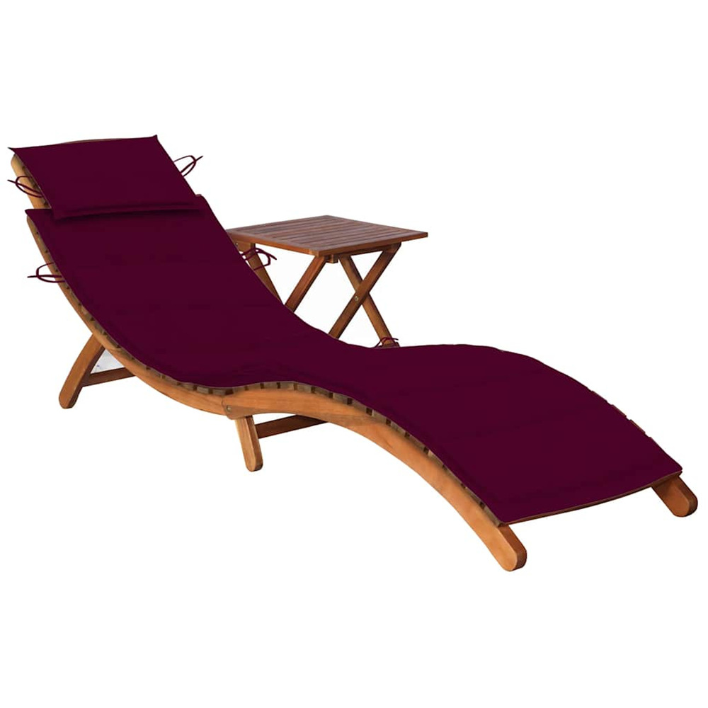 Chaise longue de jardin avec table et coussin bois d'acacia bain de soleil