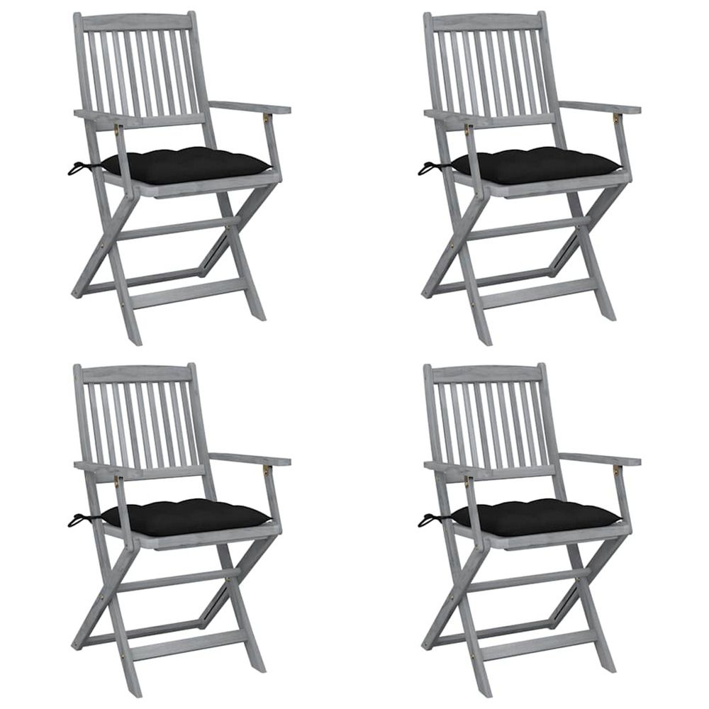 Chaises pliantes 4 pièces avec coussins en bois d'acacia massif