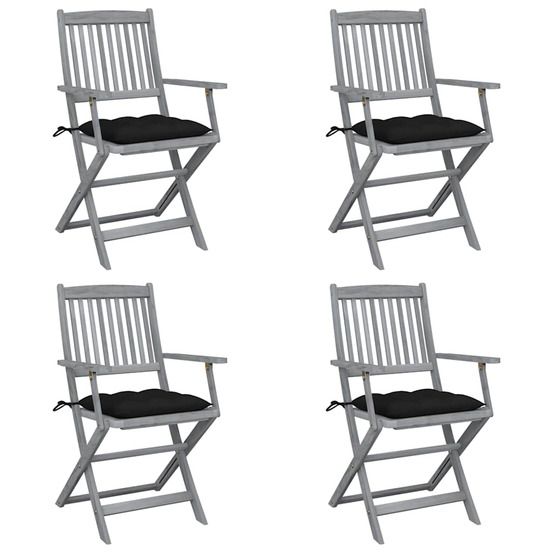 Chaises pliantes 4 pièces avec coussins en bois d'acacia massif
