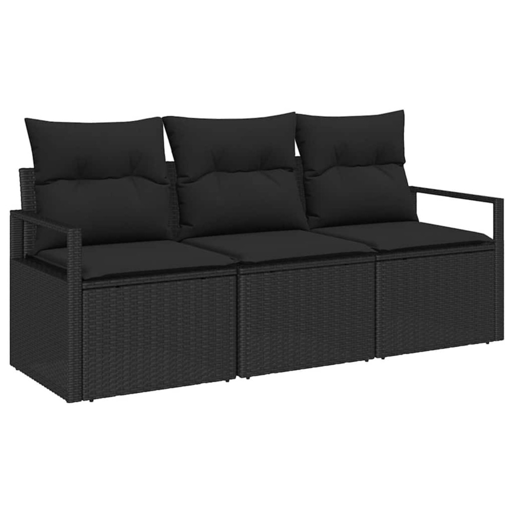Ensemble de canapé de jardin avec coussin 3 pcs noir polyrotin