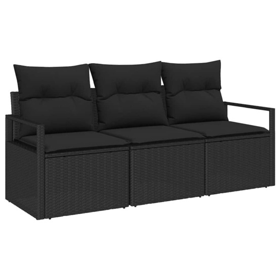 Ensemble de canapé de jardin avec coussin 3 pcs noir polyrotin