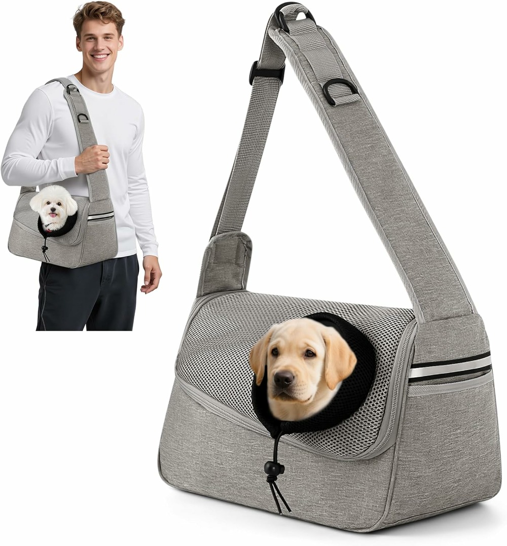 Sac de transport ajustable à bandoulière pour animaux gris