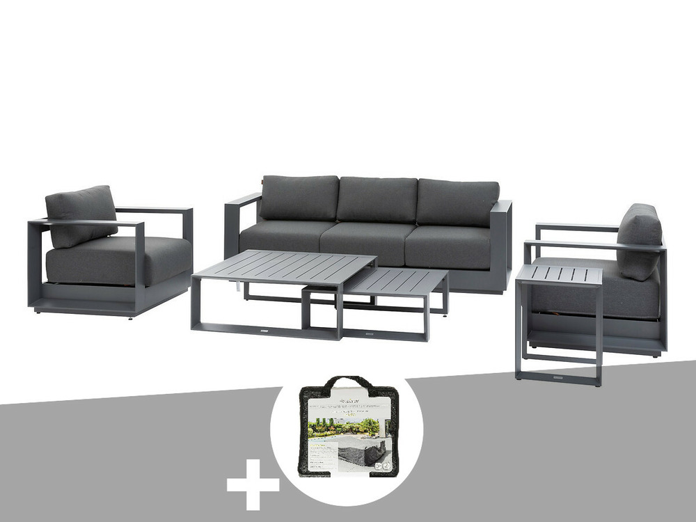 Salon de jardin en aluminium allure graphite 5 places + housse de protection