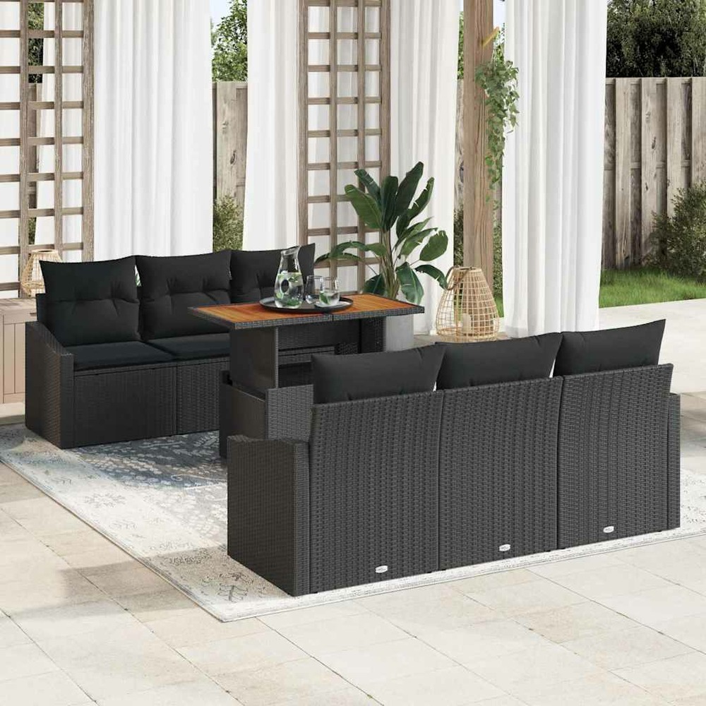 Ensemble de canapé de jardin 7 pcs noir poly rotin