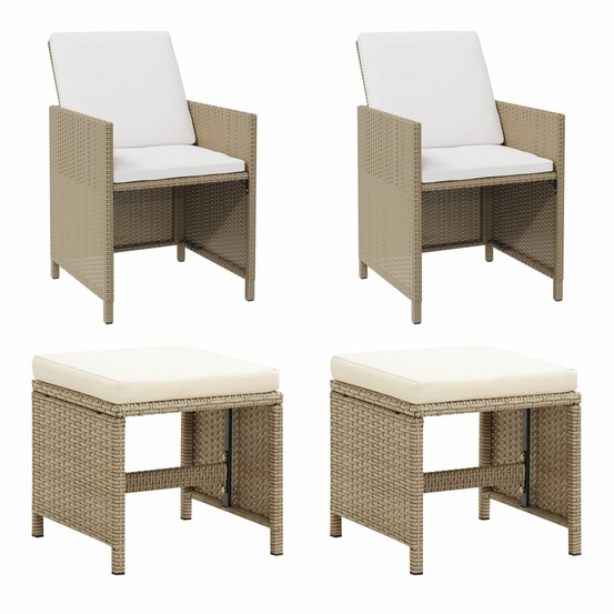 Chaises de jardin avec tabourets lot de 2 résine tressée beige