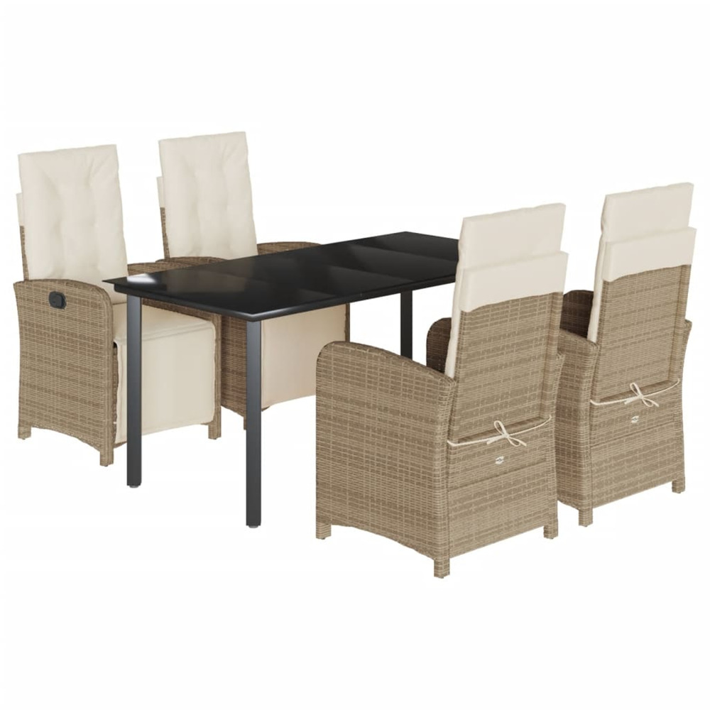 Ensemble à manger de jardin avec coussins 5pcs beige poly rotin