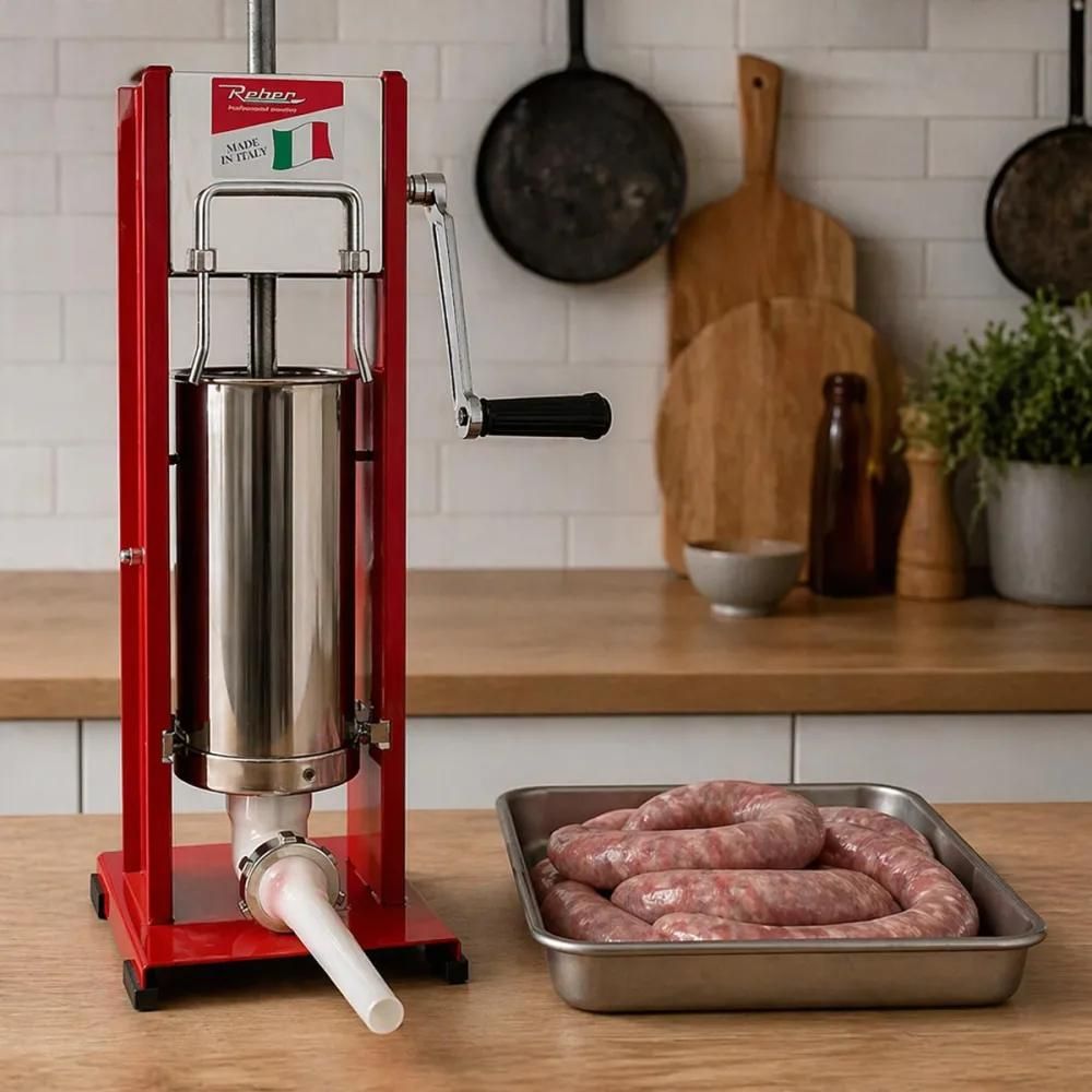 Poussoir à saucisses vertical reber® 5l - acier inoxydable - 4 entonnoirs