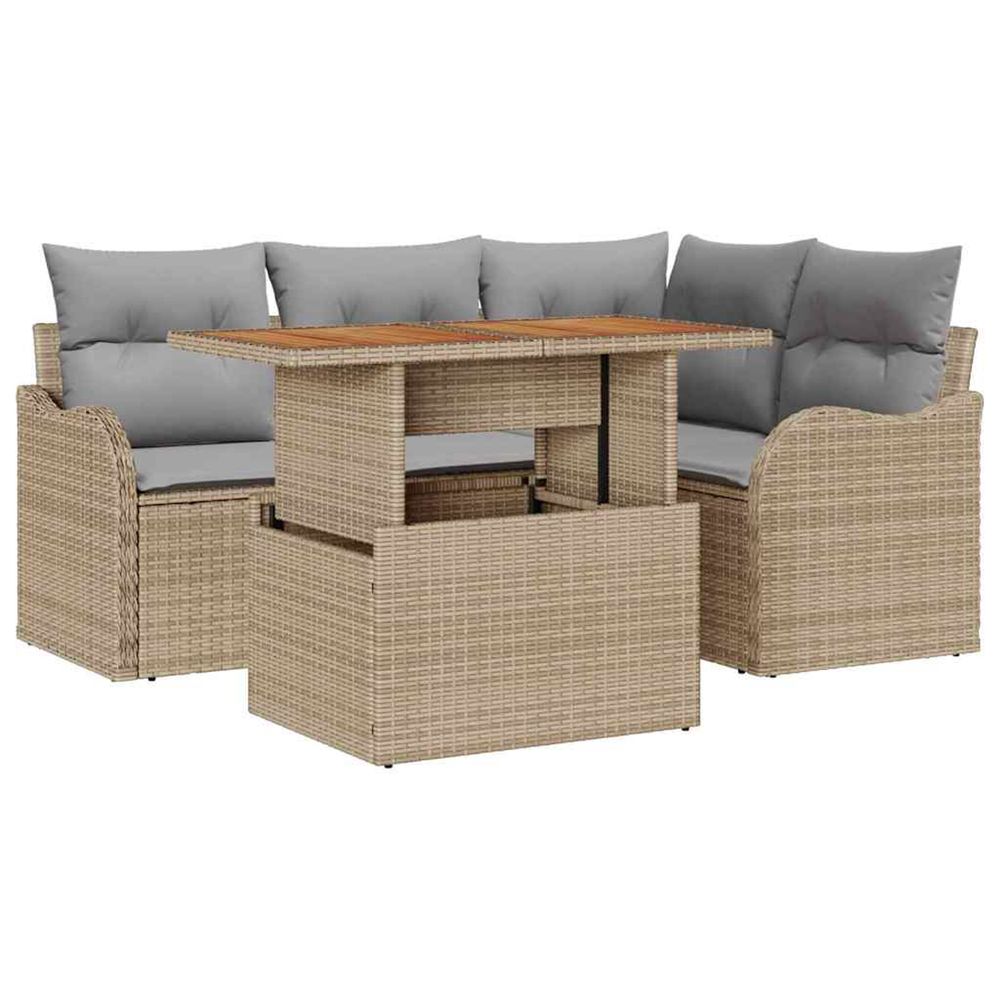 Ensemble de canapé de jardin 5 pc beige poly rotin