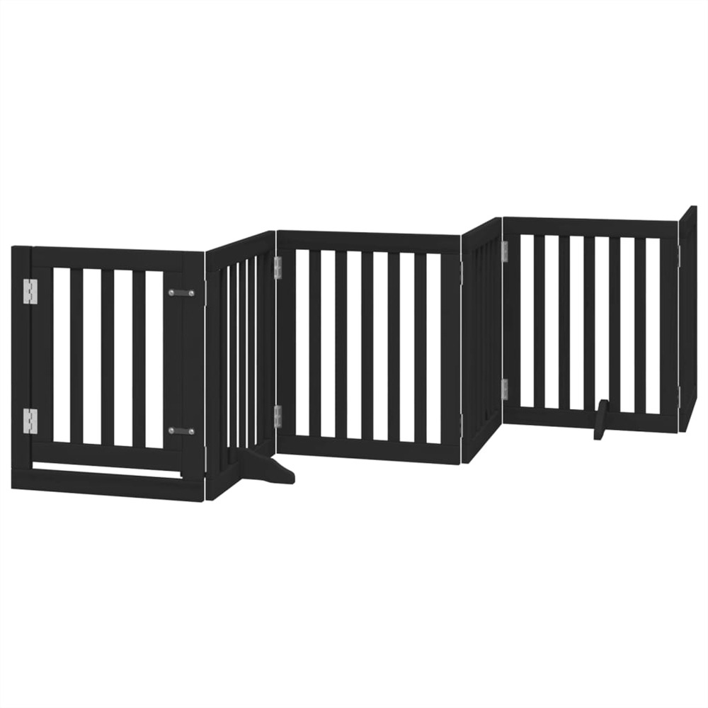 Barrière pour chiens et porte 6 panneaux noir bois de peuplier