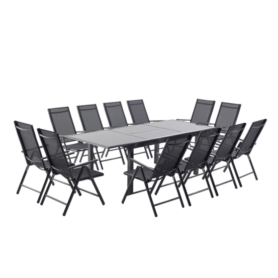 Table de jardin et 12 chaises en aluminium gris ravenne