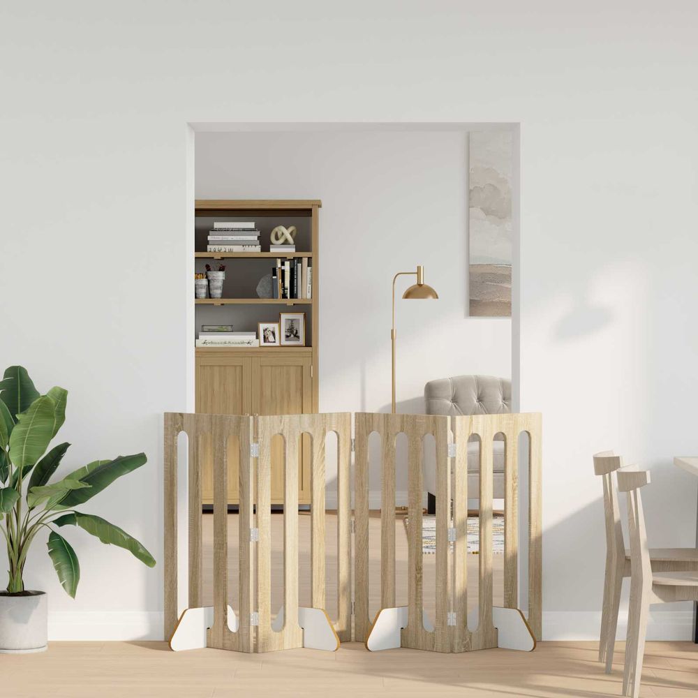 Clôture animaux bois ingénierie intérieur barrière pliable chêne sonoma 201x90 cm