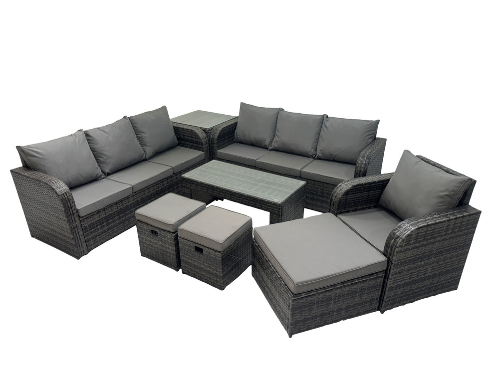 10 places ensemble de canapés en rotin salon de jardin avec table basse rectangulaire 3 tabourets canapé 3 places table d'appoint