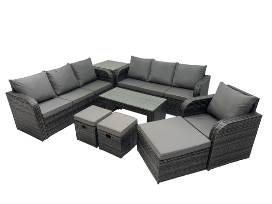 10 places ensemble de canapés en rotin salon de jardin avec table basse rectangulaire 3 tabourets canapé 3 places table d'appoint